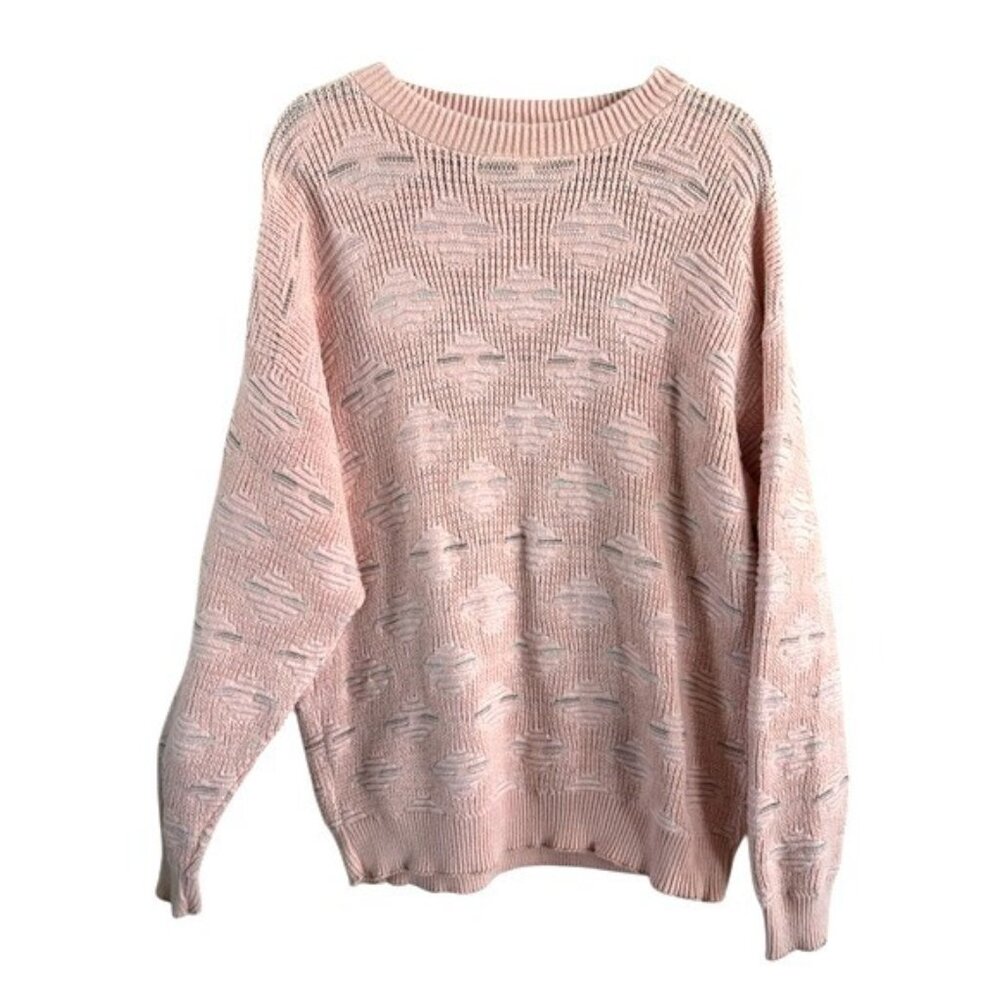 Peconic Bay Traders Vintage 80s 90s Light Pink Knitted Sweater Sz Large